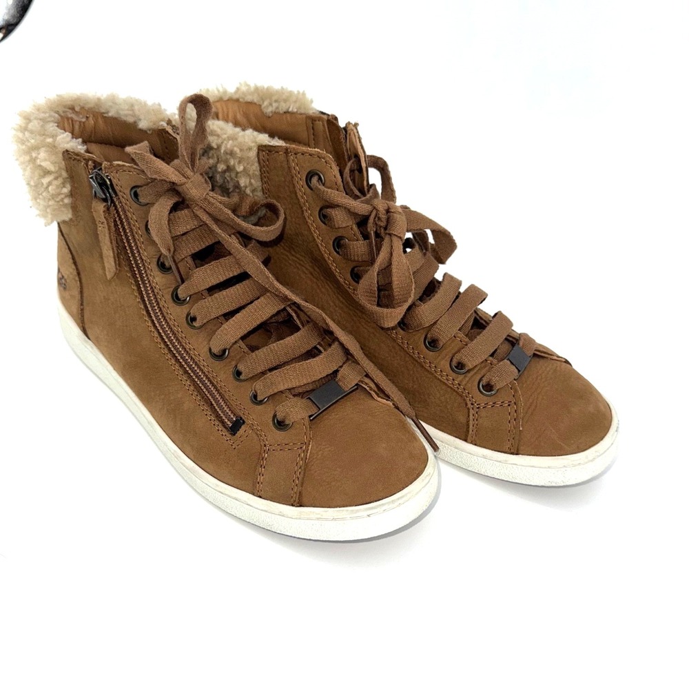 UGG Chestnut Leather High Top Lace Up Zipper Boots 1019716 Womens SIze‎ US 8